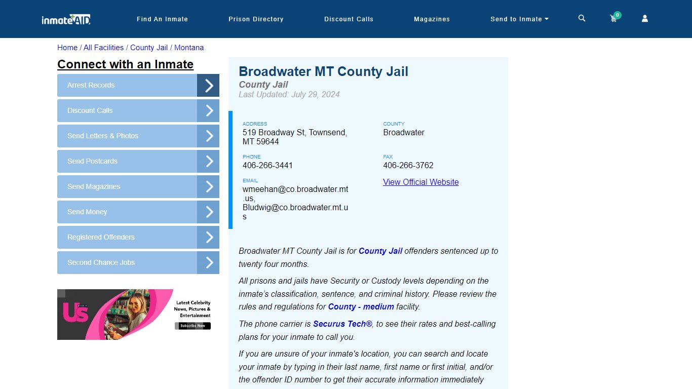 Broadwater MT County Jail - Inmate Locator